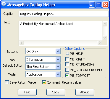 MessageBox Coding Helper  by Muhammad Arshad Latti.